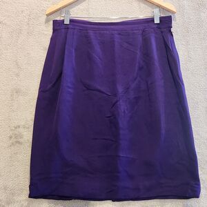 Vintage 100% Silk Dark Purple Mini Pencil Skirt Size 10 Business Casual Feminine